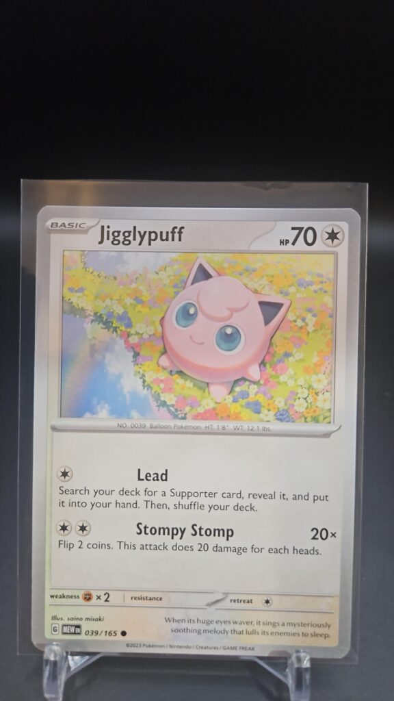 Jigglypuff 039/165 from Scarlet & Violet 151, English Pokémon card, common rarity, featuring adorable artwork and collector appeal
