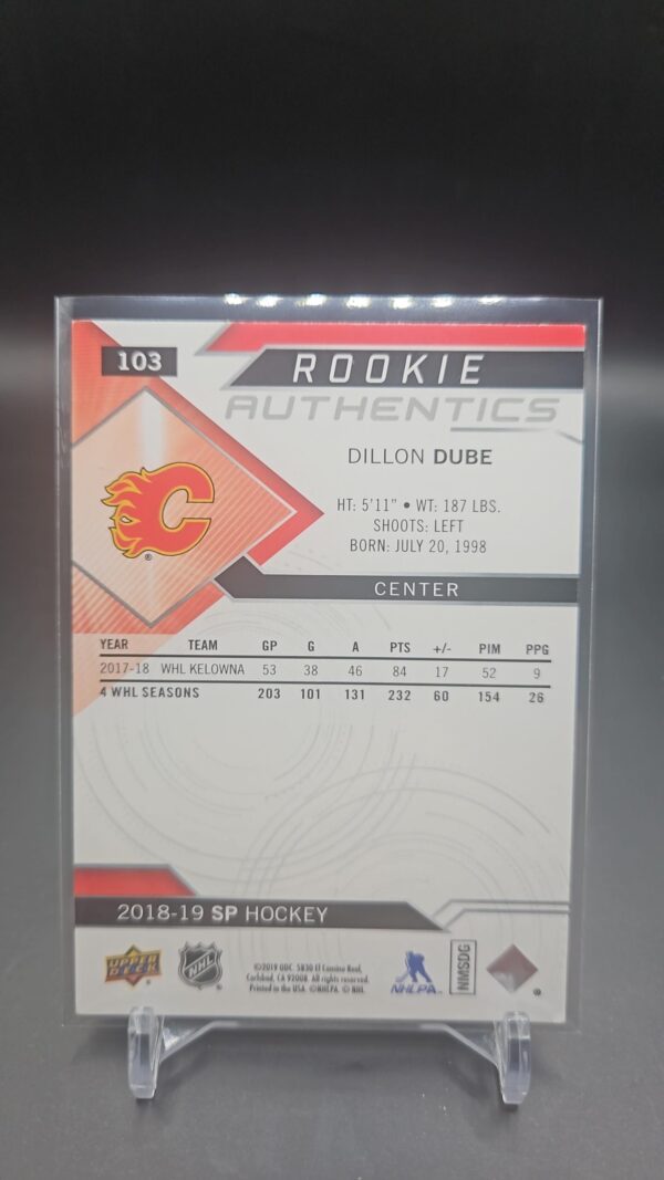 2018-19 SP ROOKIE AUTHENTICS Dillon Dube Calgary Flames #103 - Blue Parallel - Image 2