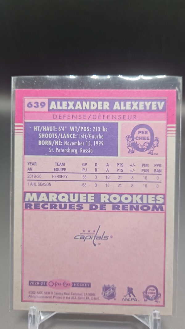 20-21 OPC RETRO MARQUEE ROOKIES #639 ALEXANDER ALEXEYEV - Image 2