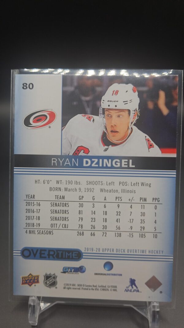 19-20 UD Overtime Hockey Blue Parallel #80 Ryan Dzingel - Image 2