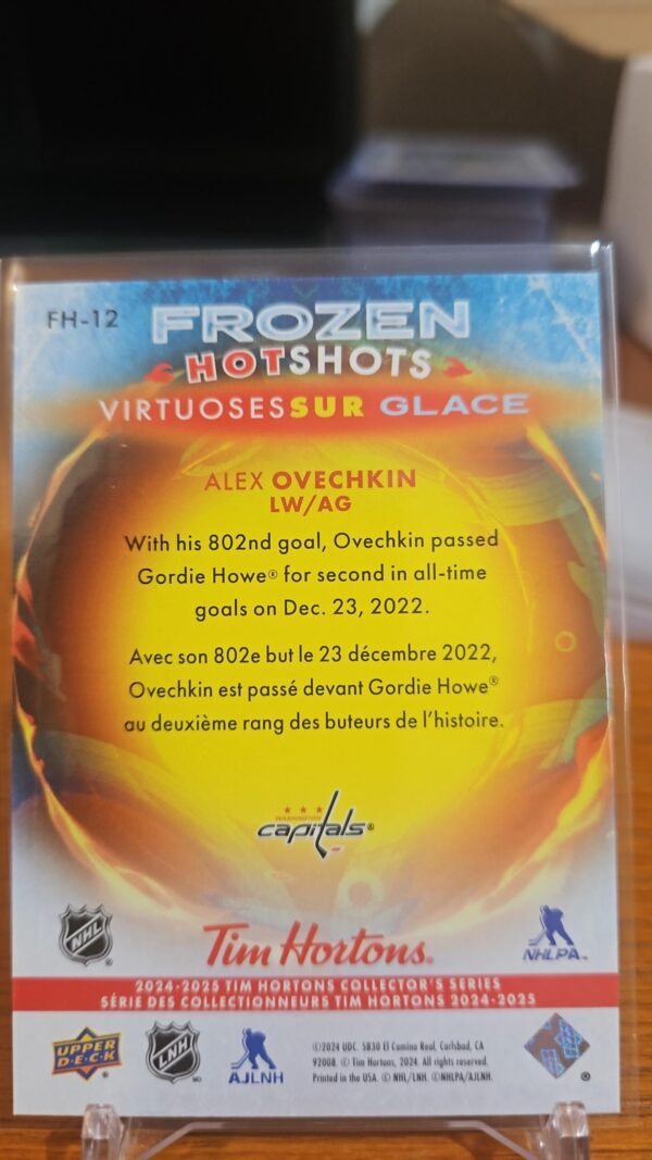 2024-25 UD Tim Hortons FROZEN HOTSHOTS ALEX OVECHKIN # FH-12 - Image 2