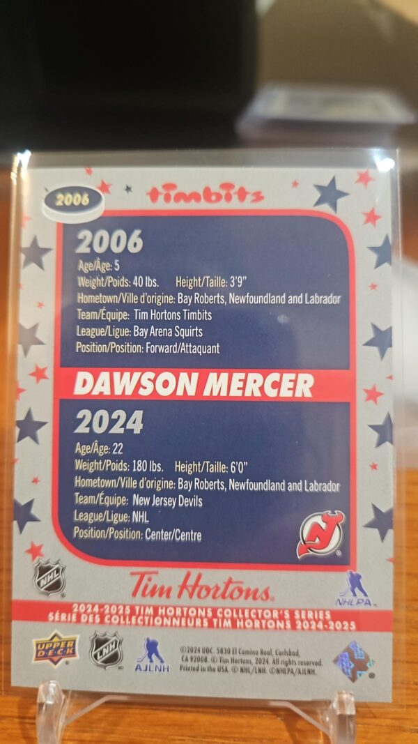 2024-25 Upper Deck Tim Hortons Dawson Mercer Timbits 3d #2006 - Image 2
