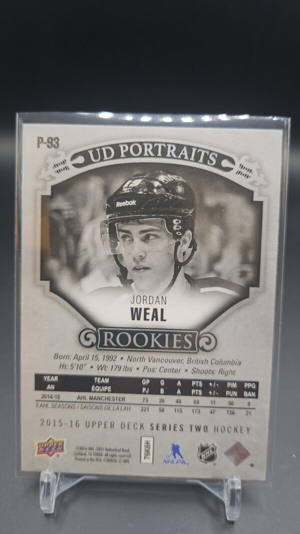 2015-16 Upper Deck UD Rookie Portraits Jordan Weal P-93 Los Angeles Kings - Image 2