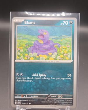 Ekans 023/165 from Scarlet & Violet 151, English Pokémon card, common rarity, featuring bold artwork and collector appeal