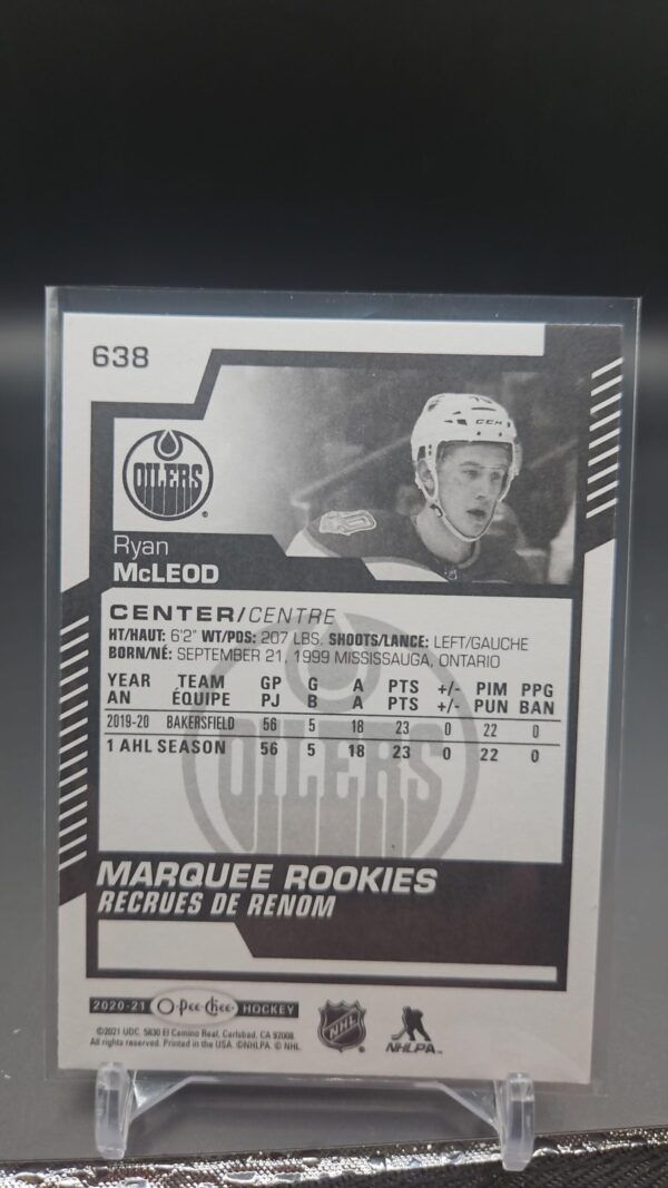 2020-21 Ryan McLeod #638 OPC Marquee Rookie Update Edmonton Oilers - Image 2