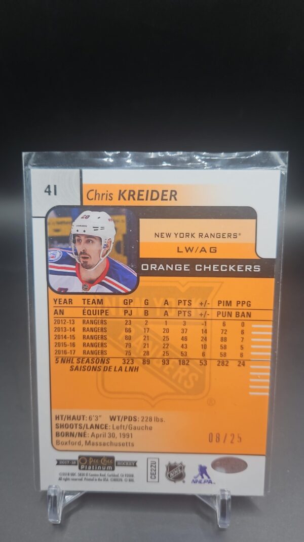 2023-24 O-Pee-Chee Platinum Orange Checkers #112 Chris Kreider /25 RANGERS - Image 2