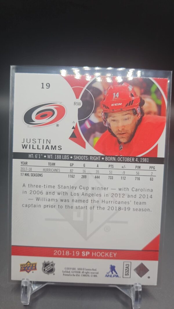 2018-19 Justin Williams Upper Deck SP authentic Blue Parallel #19 - Image 2