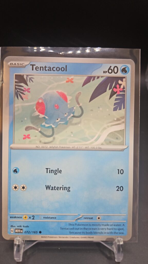 Standard non-holo Tentacool card from the Pokémon Scarlet and Violet 151 trading card game expansion set showing a silver border, Water-type icon, 60 HP, Jellyfish Sting attack, and Spray attack.