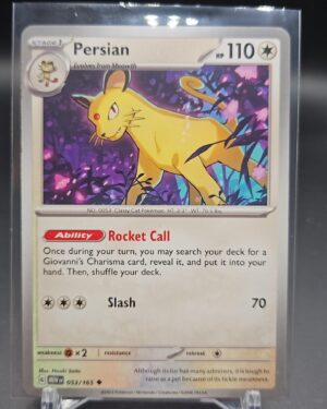 Persian 053/165 from Scarlet & Violet 151, English Pokémon card, uncommon rarity, featuring elegant artwork and collector value