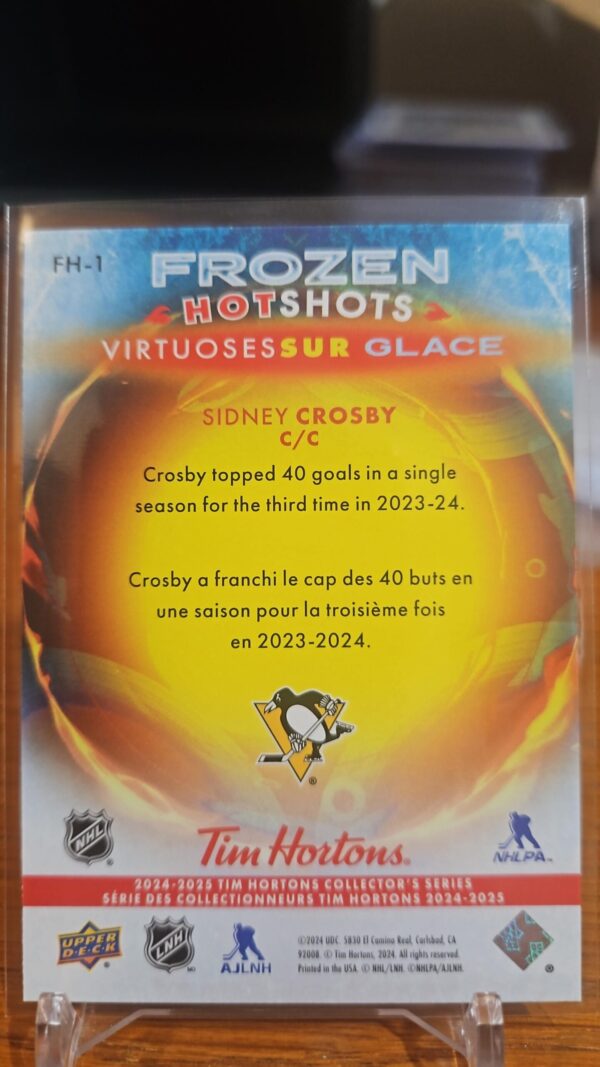 2024-25 UD Tim Hortons FROZEN HOTSHOTS SIDNEY CROSBY #FH-1 - Image 2