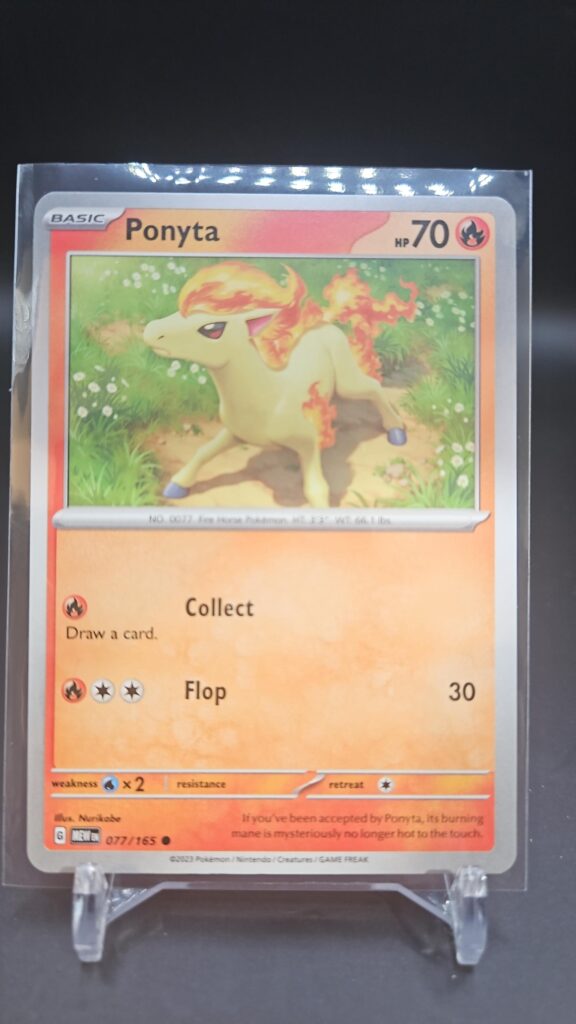 Standard non-holo Ponyta card from the Pokémon Scarlet and Violet 151 trading card game expansion set showing a silver border, Fire-type icon, 70 HP, and Flame Tail attack.