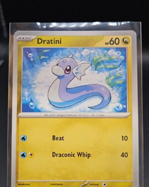 Dratini 147/165 from Scarlet & Violet 151, English Pokémon card, common rarity, featuring elegant artwork and collector appeal