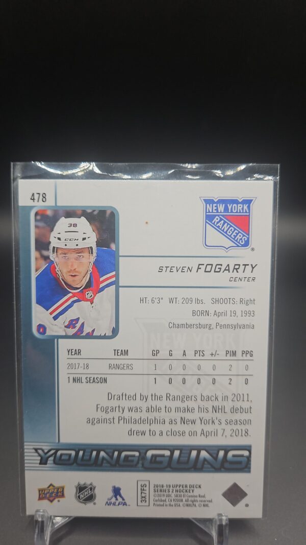 2018-19 Upper Deck Young Guns Steven Fogarty #478 Rookie RC - Image 2
