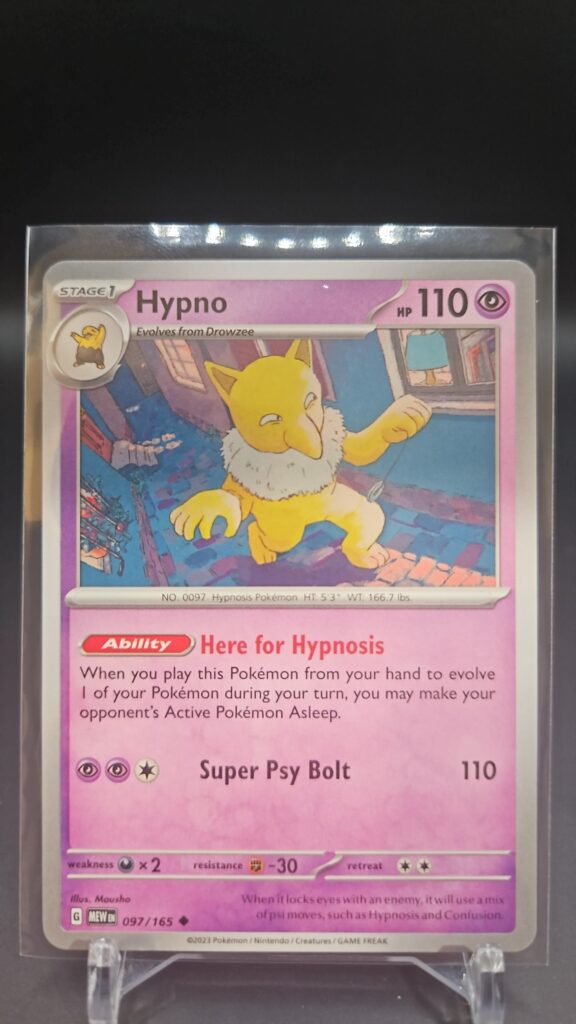 Standard non-holo Hypno card from the Pokémon Scarlet and Violet 151 trading card game expansion set showing a silver border, Psychic-type icon, 110 HP, and Moon Kick attack.