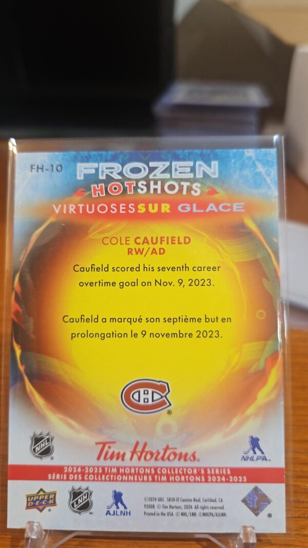 2024-25 UD Tim Hortons Frozen Hot Shots COLE CAUFIELD Montreal Canadiens # FH-10 - Image 2