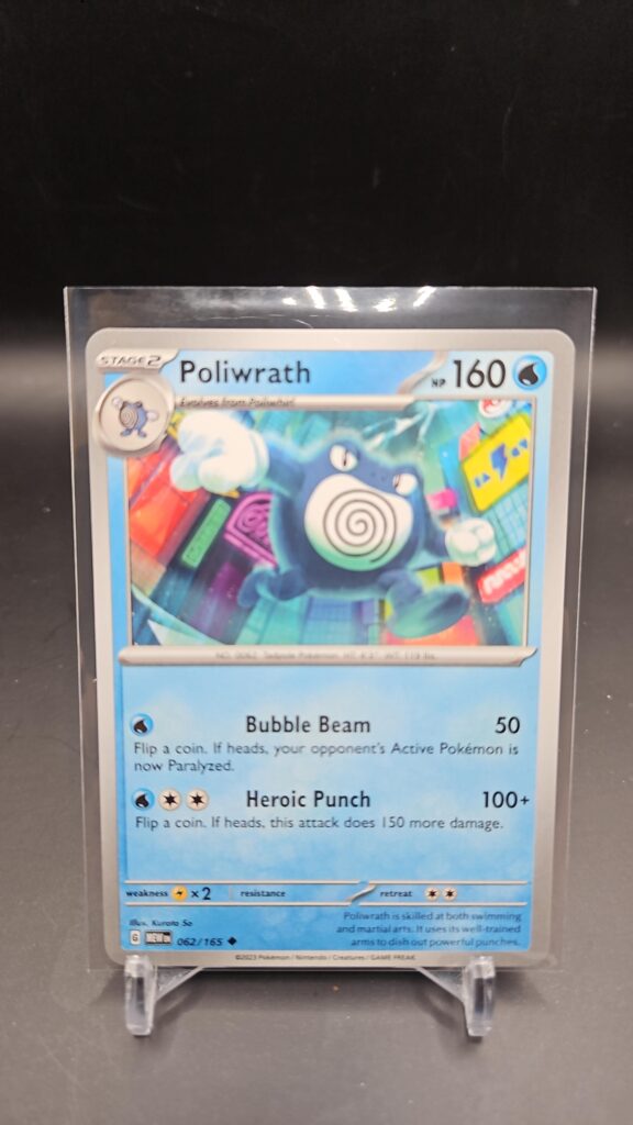 Front face of Poliwrath 062/165 Holo Rare card from the English Pokémon Scarlet & Violet 151 base set