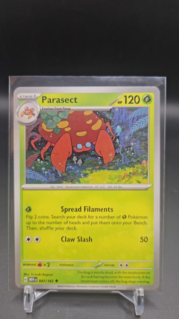 Front face of Parasect 046/165 Uncommon card from the English Pokémon Scarlet & Violet 151 base set