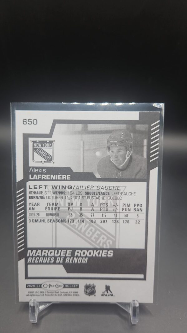 20-21 Series 2 Opee Chee Marquee Rookies #650 Alexis Lafreniere - Image 2