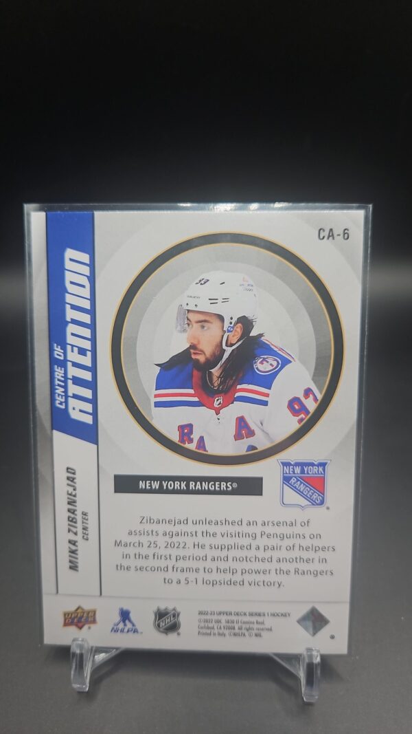 Mika Zibanejad 2022-23 UD Series 1 Center Centre of Attention Rangers #CA-6 - Image 2
