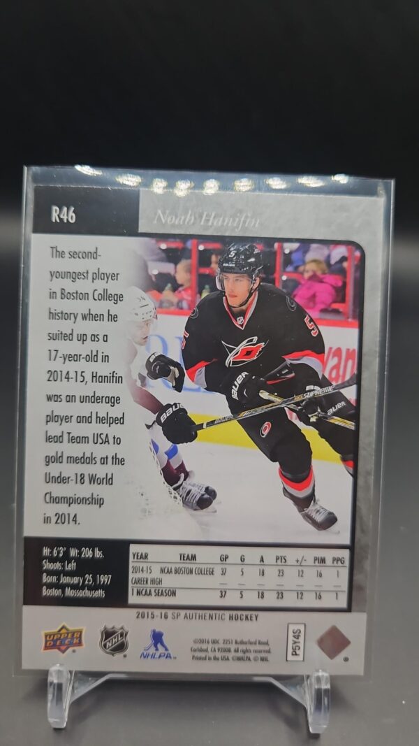 2015-16 SP Authentic Hockey 1995-96 SP RETRO # R46 Noah Hanifin Rookie - Image 2
