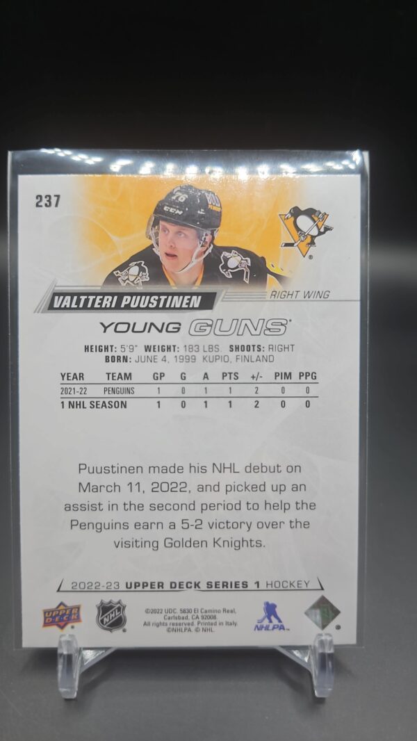 2022-23 Upper Deck Young Guns Rookie #237 Valtteri Puustinen - Image 2