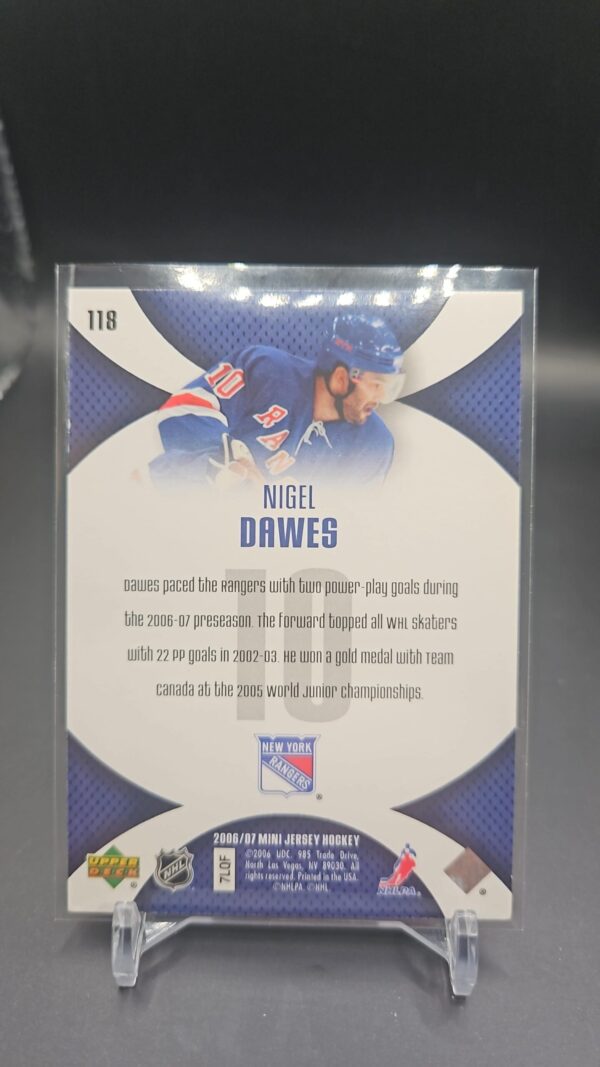 2006-07 Mini Jersey Hockey NIGEL DAWES Rookie #118 New York Rangers - Image 2