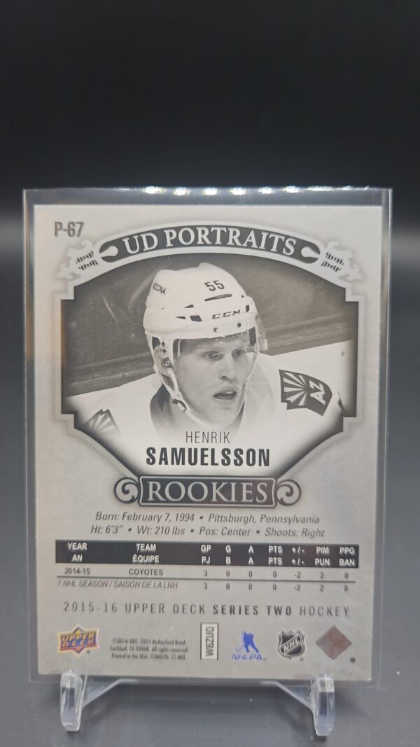 2015-16 Upper Deck UD Portraits Rookies #P-67 Henrik Samuelsson Arizona Coyotes - Image 2