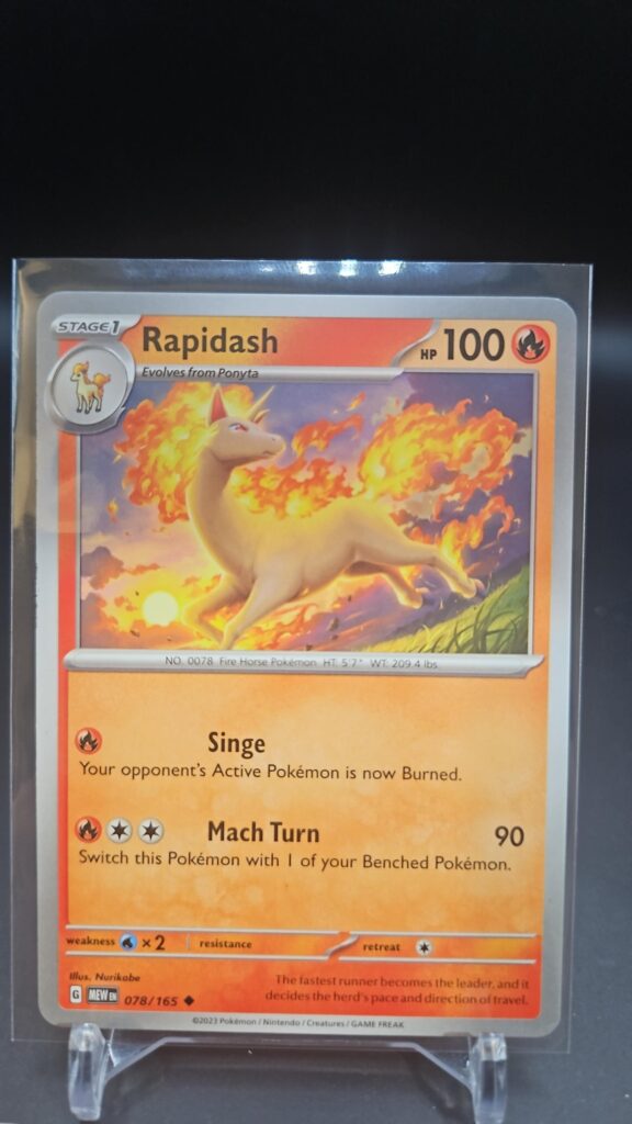 Standard non-holo Rapidash card number 078/165 from the Pokémon Scarlet and Violet 151 trading card game expansion set showing a silver border, Fire-type icon, 100 HP, Fire Offense attack, and Heat Blast attack.