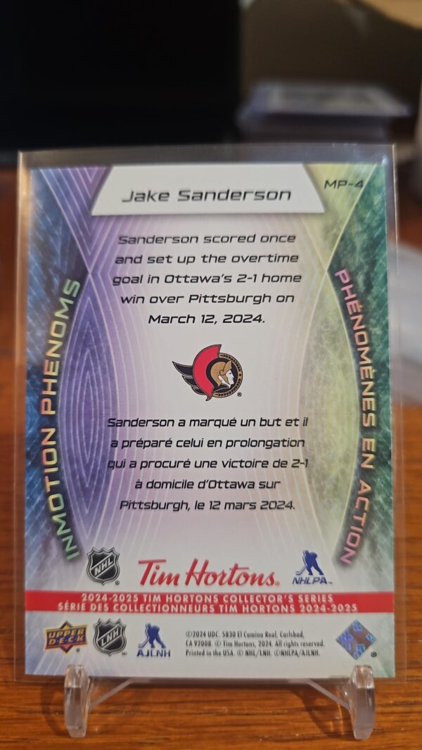 2024-25 UD Tim Hortons IN MOTION PHENOMS JAKE SANDERSON #MP-4 - Image 2