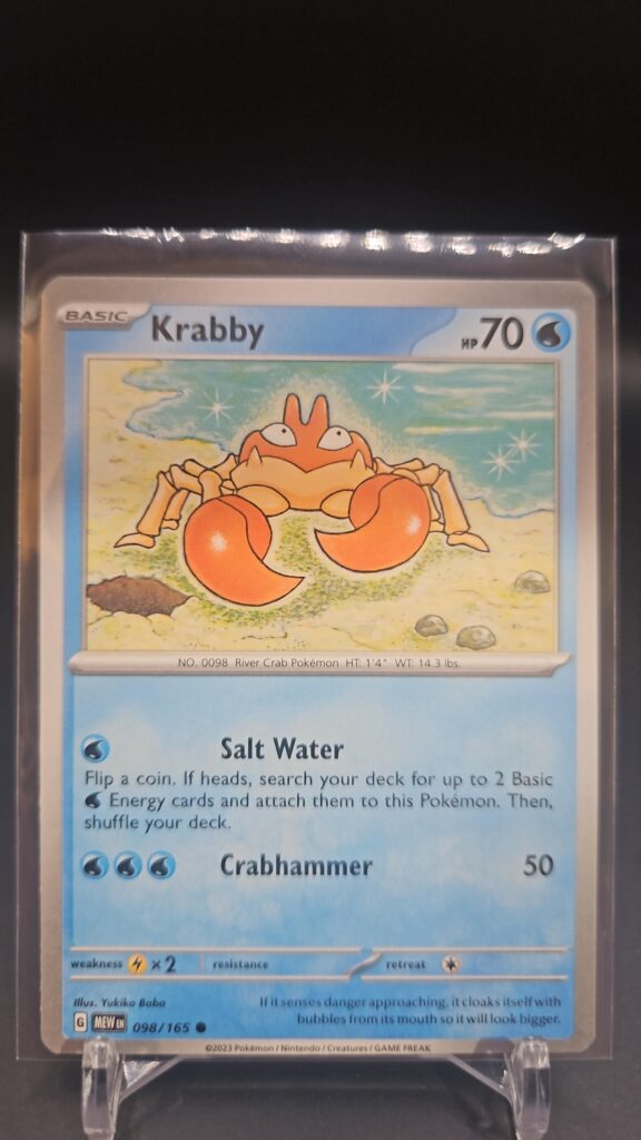 Standard non-holo Krabby card from the Pokémon Scarlet and Violet 151 trading card game expansion set showing a silver border, Water-type icon, 70 HP, Vice Grip attack, and Crabhammer attack.