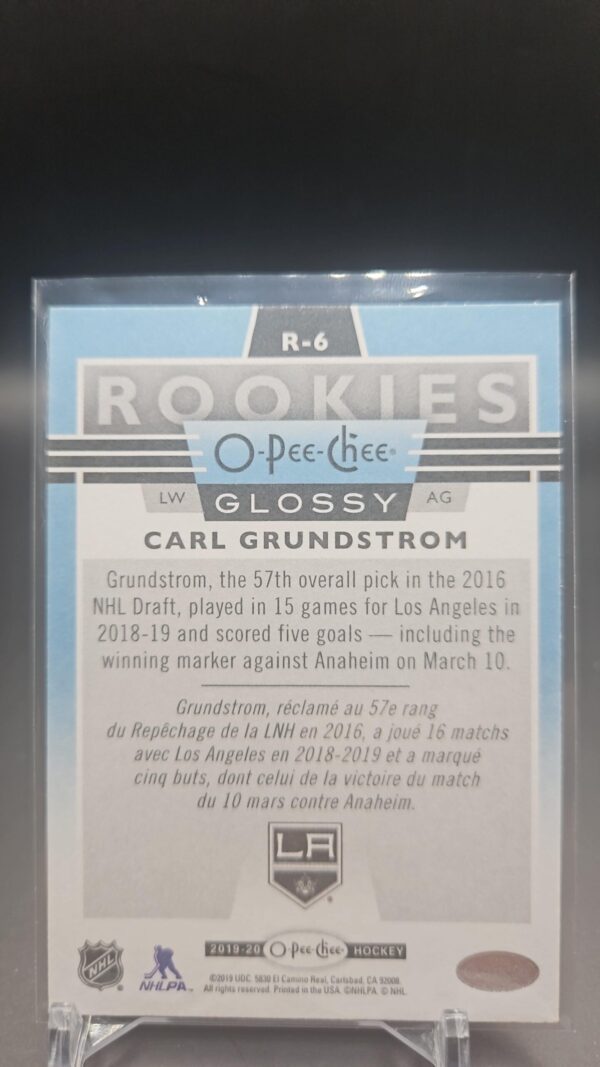 2019-20 19/20 O-Pee-Chee Glossy BLUE ROOKIE R-6 Carl Grundstrom LA Kings - Image 2