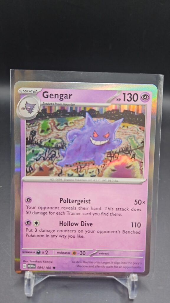Front face of Gengar 094/165 Holo Rare card from the English Pokémon Scarlet & Violet 151 base set