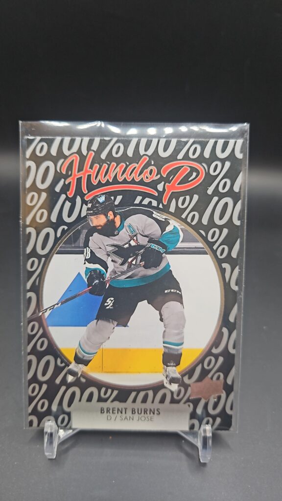 2021-22 Upper Deck Series 1 Hundo P Brent Burns #HP-4, Sharks card, Hundo P parallel, Upper Deck hockey