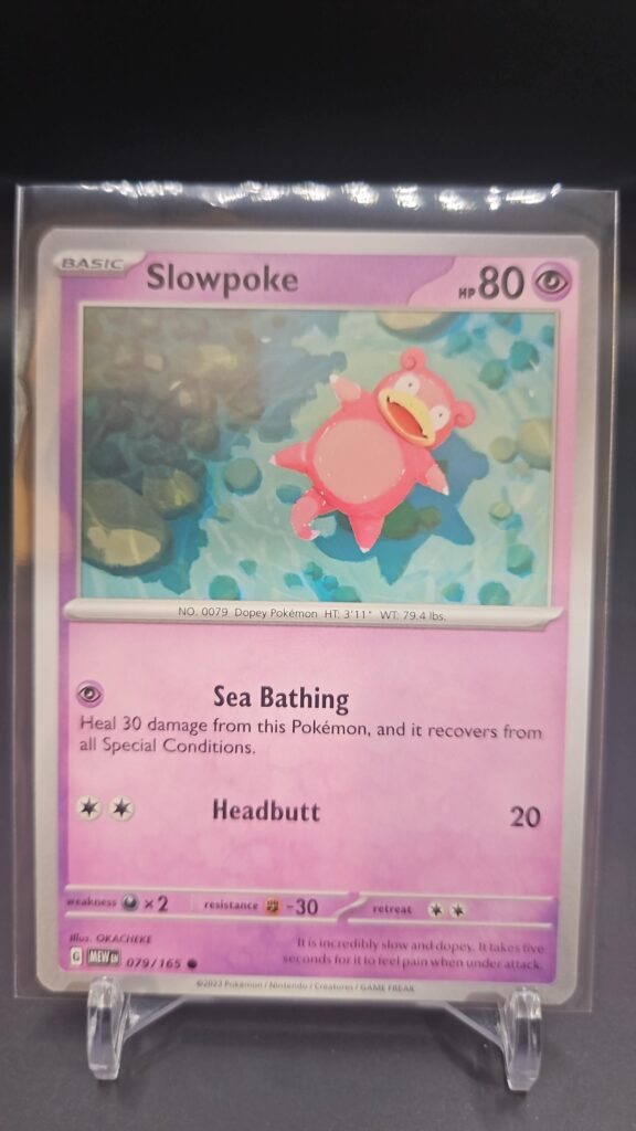 Standard non-holo Slowpoke card from the Pokémon Scarlet and Violet 151 trading card game expansion set showing a silver border, Psychic-type icon, 80 HP, Rest attack, and Headbutt attack.