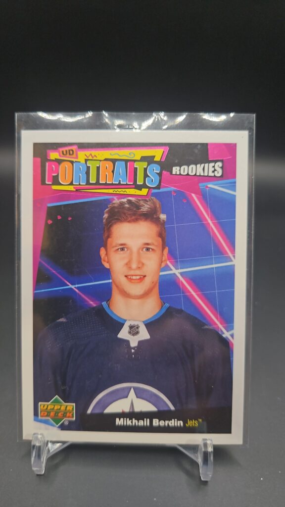 2020-21 Upper Deck Series 2 UD Portraits Rookies Mikhail Berdin #P-87, NHL goalie rookie card, UD Portraits RC, Upper Deck hockey card