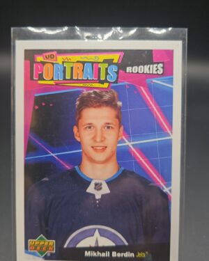 2020-21 Upper Deck Series 2 UD Portraits Rookies Mikhail Berdin #P-87, NHL goalie rookie card, UD Portraits RC, Upper Deck hockey card