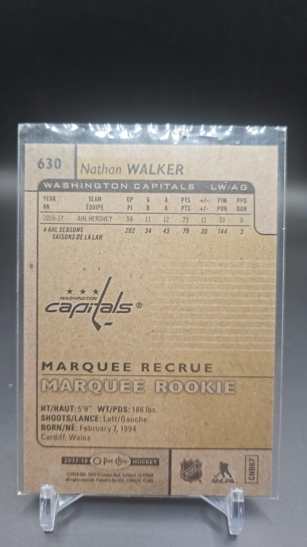 2017-18 O-PEE-CHEE NATHAN WALKER MARQUEE ROOKIE #630 WASHINGTON - Image 2