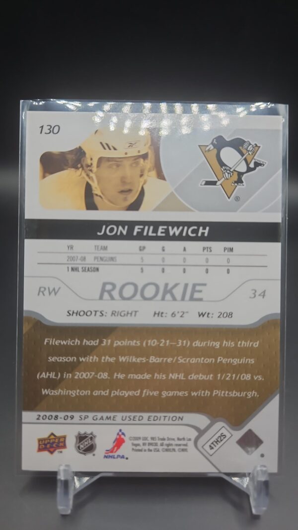 2008-09 SP GAME USED ROOKIE #130 JON FILEWICH /999 - Image 2