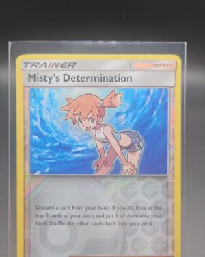 Pokémon TCG Misty’s Determination 62/68 Hidden Fates Reverse Holo card displayed in near mint condition, showcasing detailed trainer illustration, exclusive reverse holo design, and collectible finish for fans.