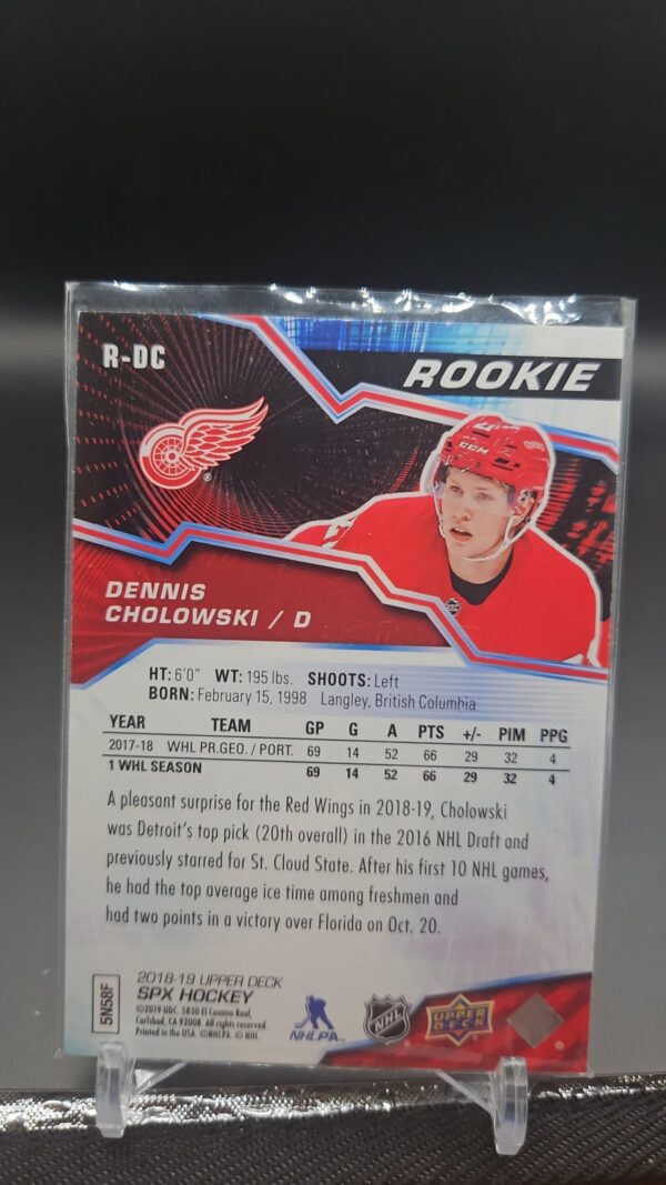 2018-19 SPX Rookie Card # R-DC Dennis Cholowski Detroit Red Wings /349 - Image 2