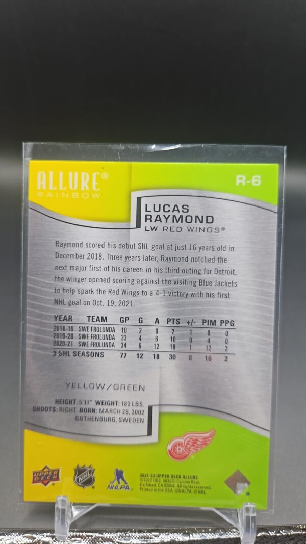 2021-22 Upper Deck Allure Rainbow Yellow/Green Lucas Raymond #R-6 - Image 2