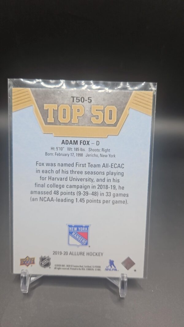 2019-20 Upper Deck Allure Top 50 Adam Fox #T50-5 Rookie - Image 2