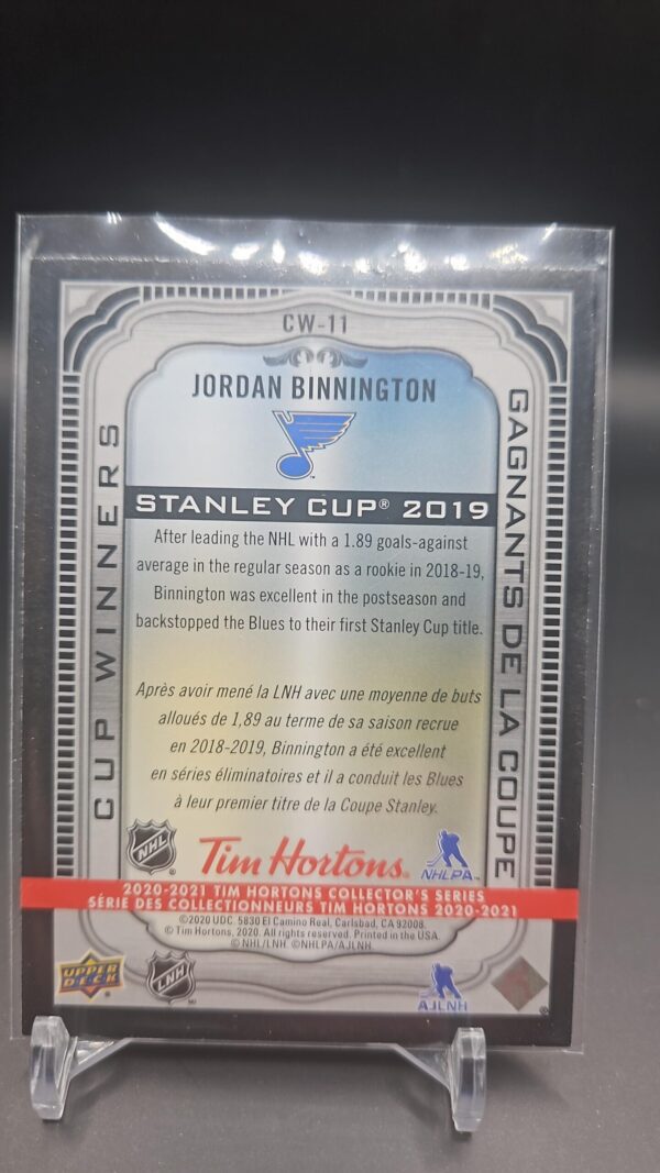 Jordan Binnington 2020-21 UD Tim Hortons Cup Winners #CW-11 St. Louis Blues - Image 2