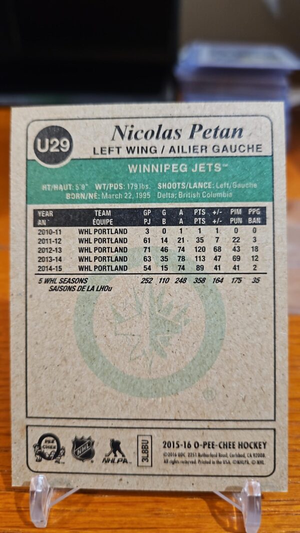 2015-16 OPC Update Retro ROOKIE #U29 Nicolas Petan Winnipeg Jets RC - Image 2