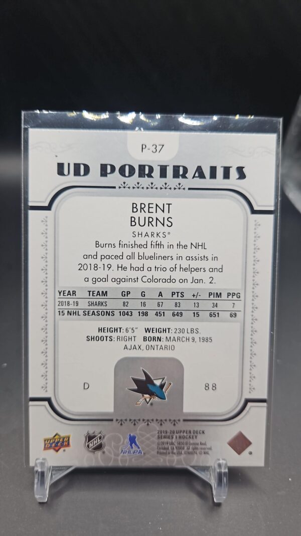 2019-20 Upper Deck UD Portraits Brent Burns #P-37 San Jose Sharks - Image 2