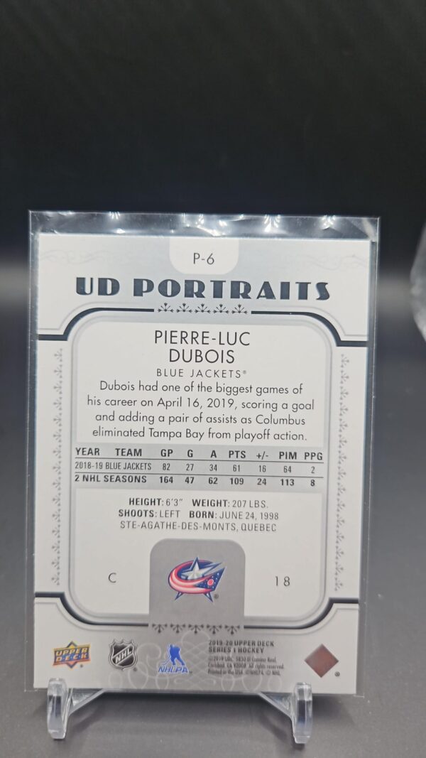2019-20 Upper Deck UD Portraits Pierre-Luc Dubois #P-6 Columbus Blue Jackets - Image 2