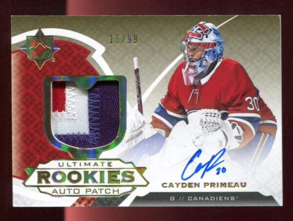 2019-20 ULTIMATE Rookies CAYDEN PRIMEAU #157 /99 AUTO ROOKIE PATCH