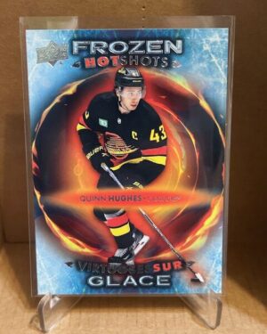 Quinn Hughes Frozen HotShots #FH-13 Upper Deck Tim Hortons 10th Edition NHL hockey insert card, ideal for collectors and prospect investors.