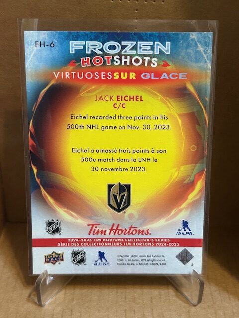 Upper Deck Tim Hortons 10th Edition Frozen HotShots #FH-6 Jack Eichel Vegas Golden Knights Card - Image 2
