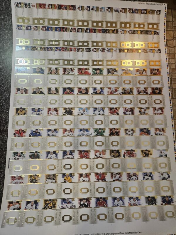 2021-22 The Cup AP3 Signature Materials Dual Signature Materials Artist Proofs uncut sheet redemption card front